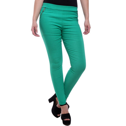 Cool Green Jeggings with Zippered Pockets