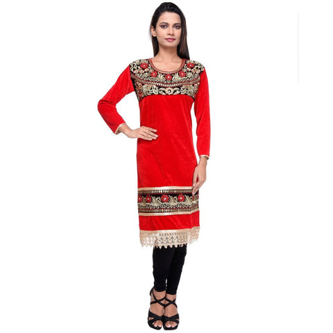 Embroidered Fancy Red Velvet KURTI -Front