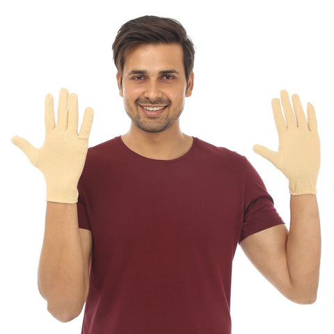 TeeMoods Protective Beige Cotton Gloves for Men-Front