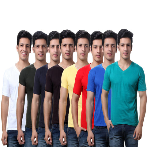 Super saver Pack of Eight Solid Men's V Neck T Shirts 