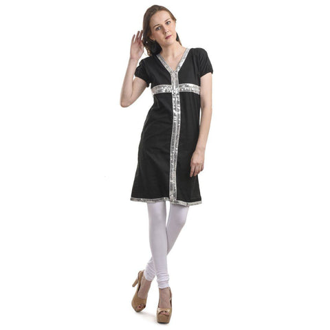Silver Sequined Black KURTI -Full View