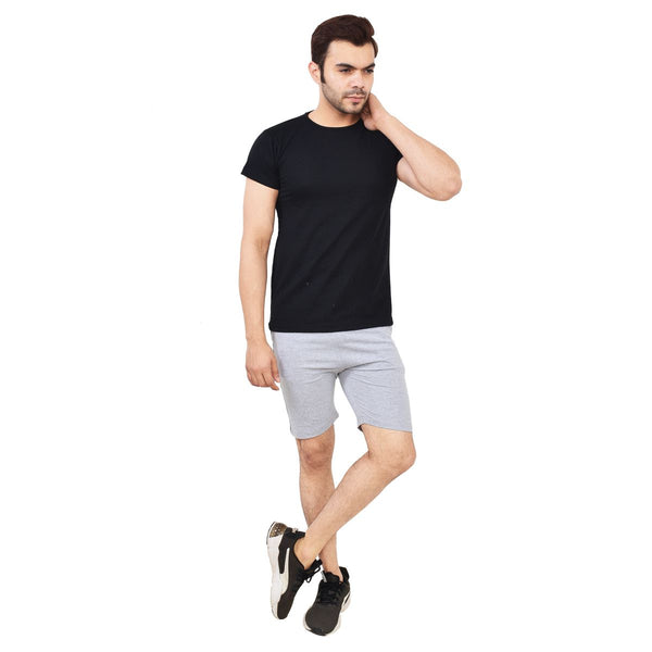 TeeMoods Mens Cotton Solid Black Round Neck T shirt-life style image