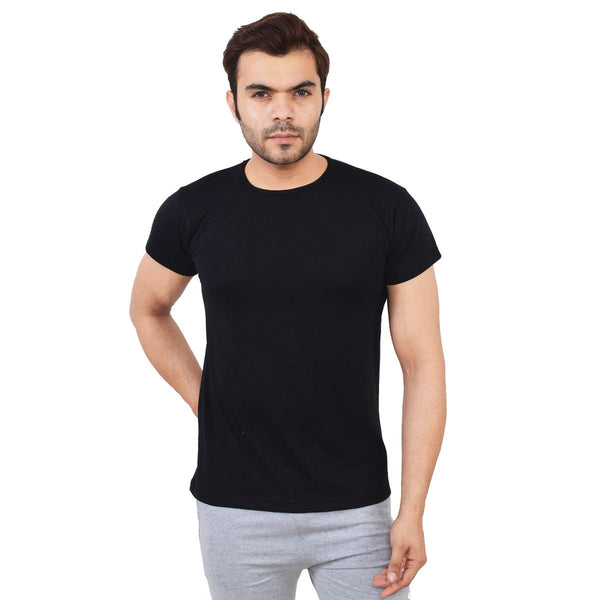 TeeMoods Mens Cotton Solid Black Round Neck T shirt