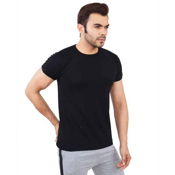 TeeMoods Mens Cotton Solid Black Round Neck T shirt-other side view