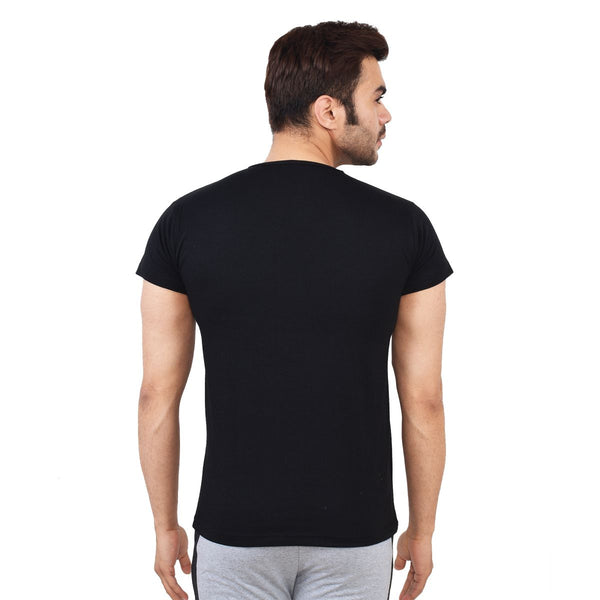TeeMoods Mens Cotton Solid Black Round Neck T shirt-back