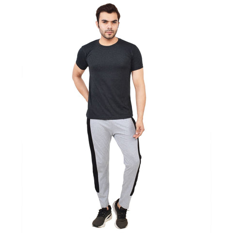 TeeMoods Mens Cotton Solid Dark Grey Round Neck T shirt-life style image