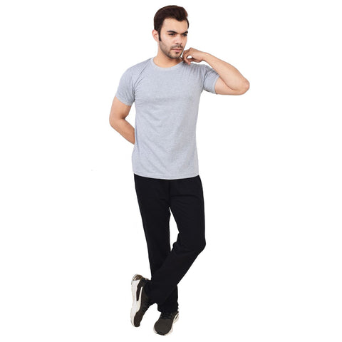 TeeMoods Mens Cotton Solid Grey Round Neck T shirt-life style image