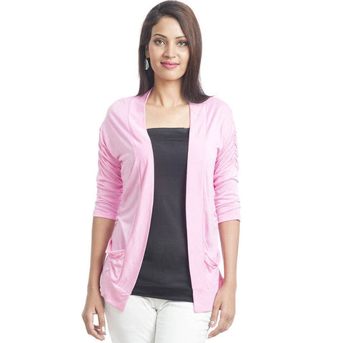 Sleek Pink Shrug with 3/4th Sleeves - Front
