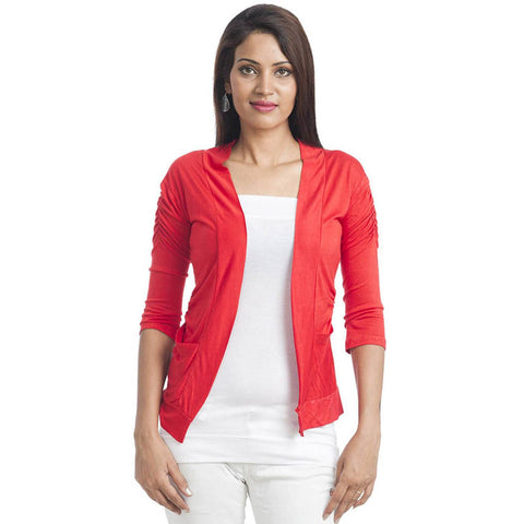 TeeMoods Sleek Red Shrug with 3/4th Sleeves-Front