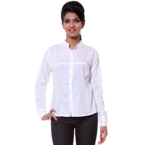 TeeMoods Solid Casual Women's Shirt-White-Front