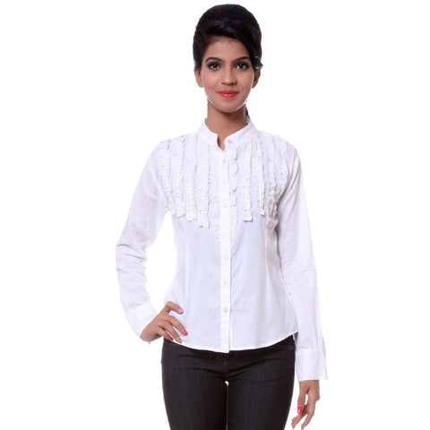 TeeMoods Fancy White Cotton Womens Shirt-Front