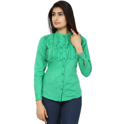 TeeMoods Fancy Green Cotton Womens Shirt-Front