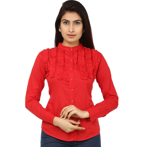 TeeMoods Fancy Red Cotton Womens Shirt-Front