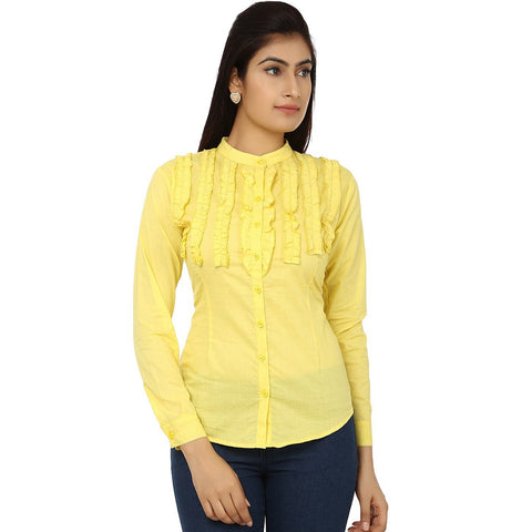 TeeMoods Fancy Yellow Cotton Womens Shirt-Front