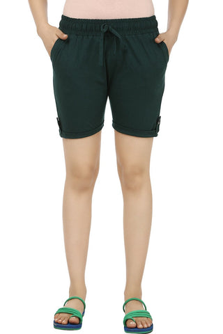 TeeMoods Solid Dark Green Women's Shorts 