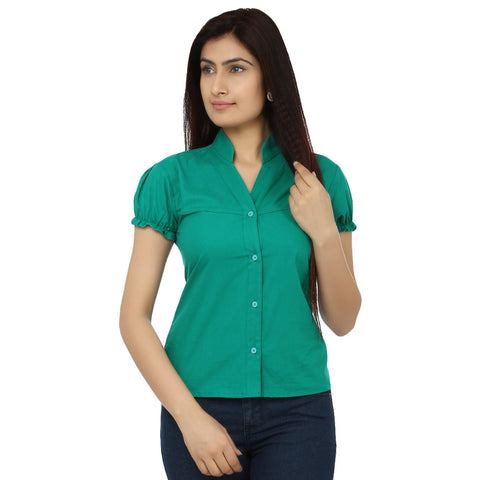 TeeMoods Green Cotton Shirt-Front