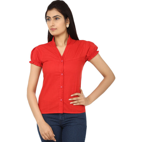 TeeMoods Red Cotton Shirt-Front