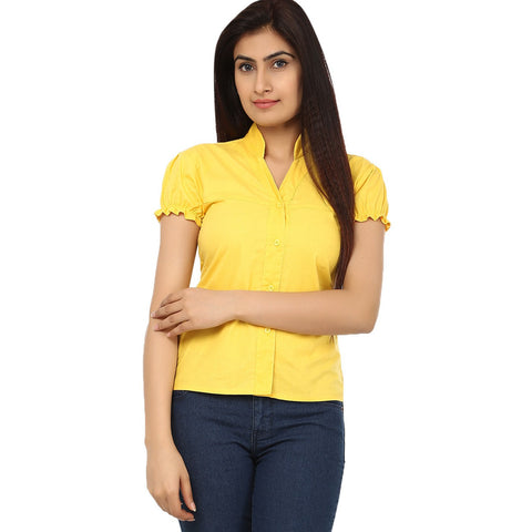 TeeMoods Yellow Cotton Shirt-Front