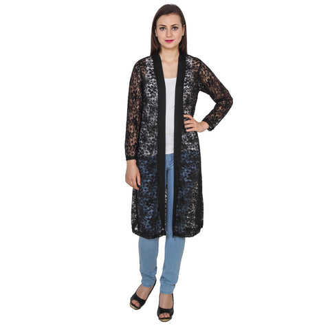 TeeMoods Long Black Lace Shrug for Women