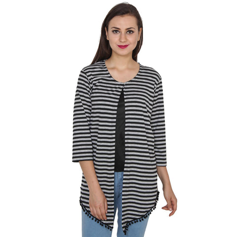 TeeMods High Low Black and Grey Striped Shrug