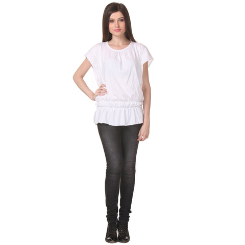 Short Sleeve Solid White Women's Top