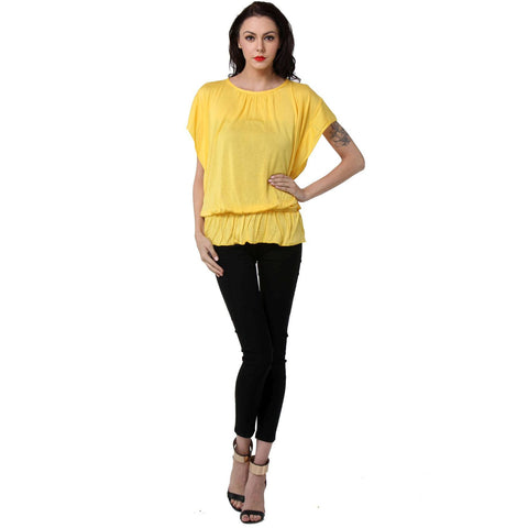 Short Sleeve Solid Yellow Women's Top