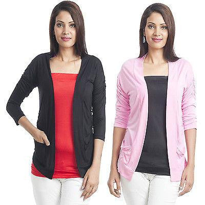 TeeMoods Set of Two Shrugs-Black & Pink with 3/4th Sleeves