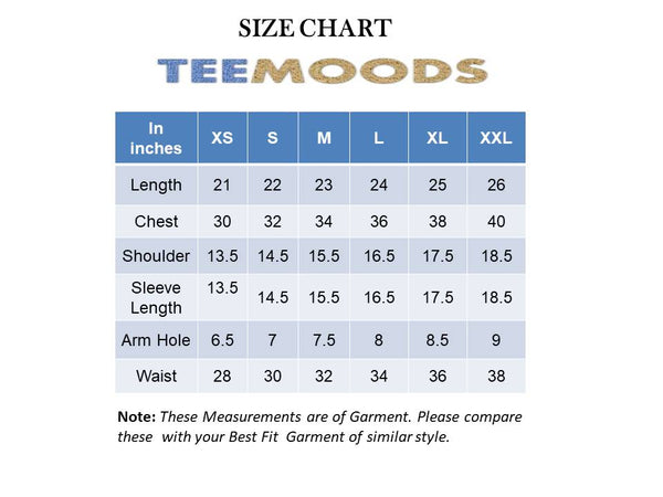 Size Chart-TeeMoods womens cotton 3/4th sleeve black shrug