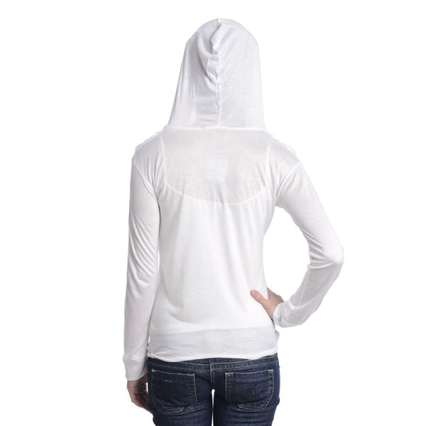 TeeMoods Full Sleeves Hooded Solid White Top-4