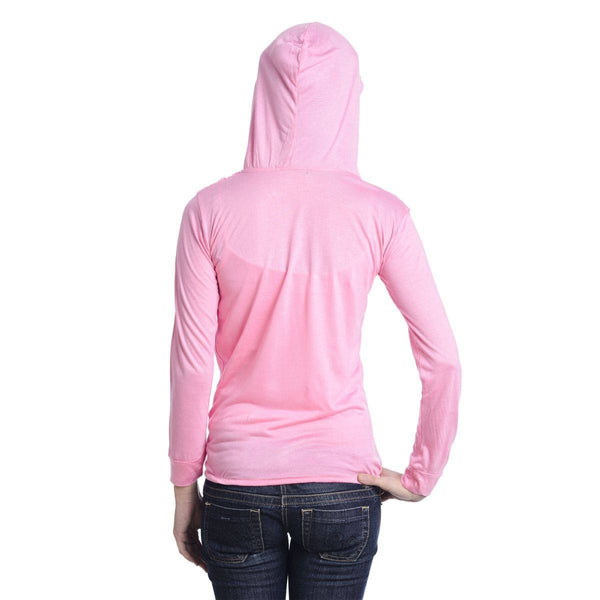 Full Sleeves Hooded Solid Pink Top-4