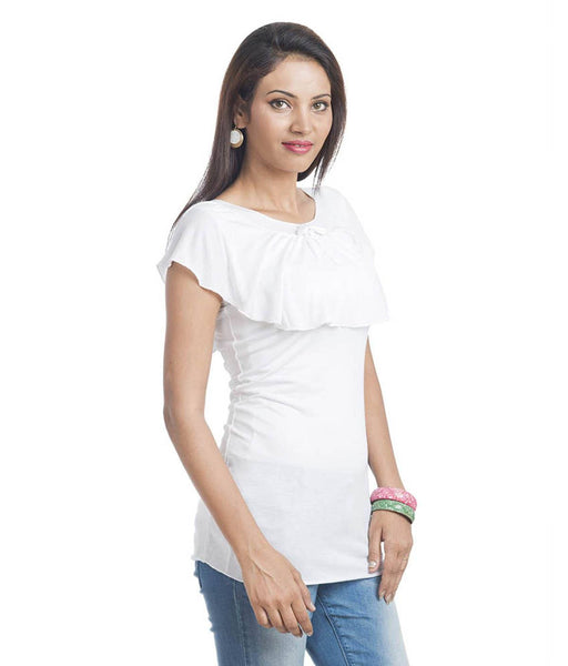 TeeMoods Sleeveless Solid White Long Top-3
