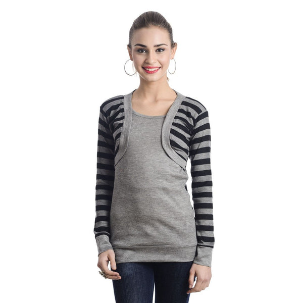 TeeMoods Full Sleeves Striped Round Neck Black Top-2