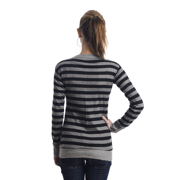 TeeMoods Full Sleeves Striped Round Neck Black Top-4