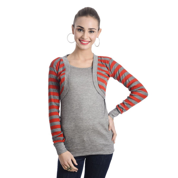 TeeMoods Full Sleeves Striped Round Neck Red Top-2