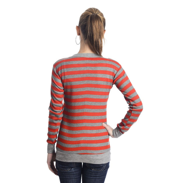 TeeMoods Full Sleeves Striped Round Neck Red Top-4