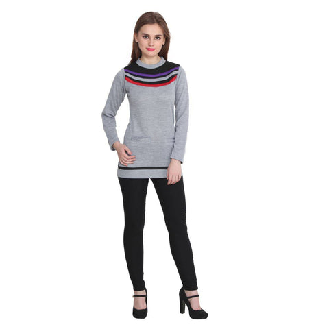 TeeMoods Womens Grey Long Sweater Top