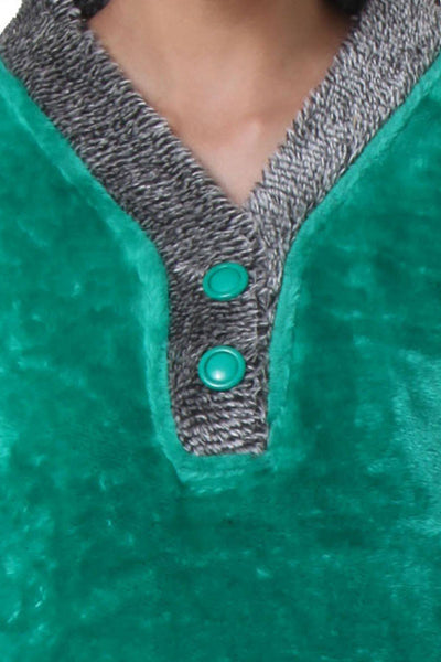 TeeMoods Womens Full Sleeves Green V neck Fur Top-4