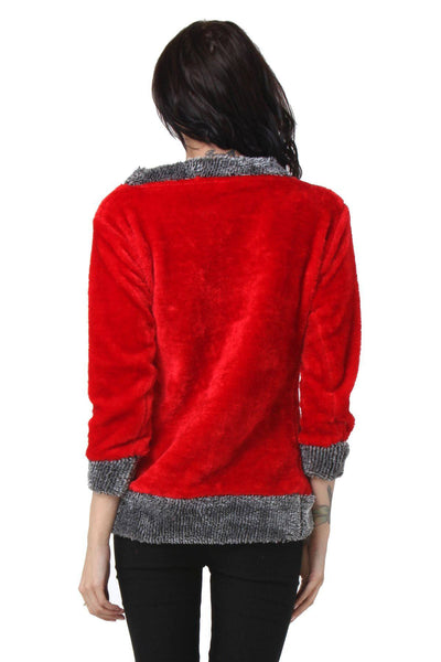 TeeMoods Womens Full Sleeves Red V neck Fur Top-3