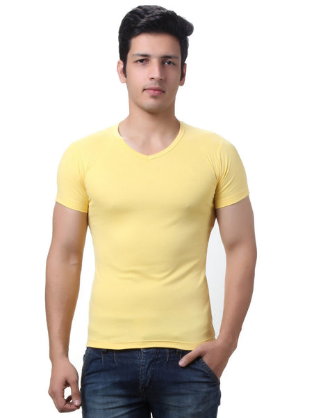 TeeMoods Solid Yellow Men's V Neck T-Shirt