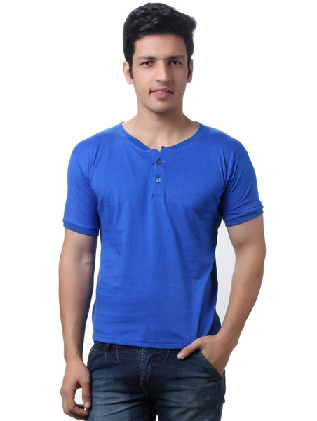 TeeMoods Solid Blue Men's Henley T shirt