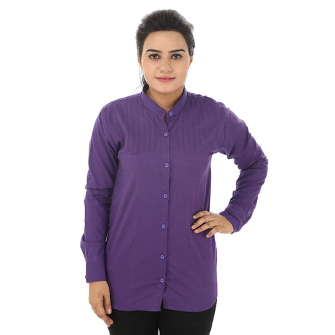 TeeMoods Solid Casual Purple Cotton Women's Shirt-Front