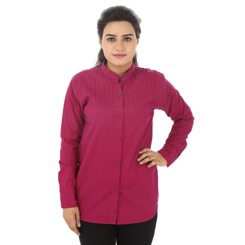 TeeMoods Solid Casual Violet Cotton Women's Shirt-Front