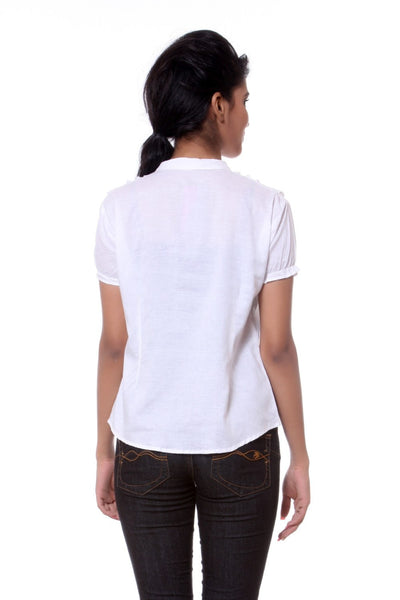 TeeMoods Solid White Cotton Womens Shirt with Frills-Back