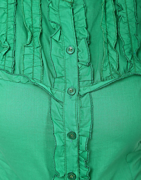 TeeMoods Solid Green Cotton Womens Shirt with Frills-Frills