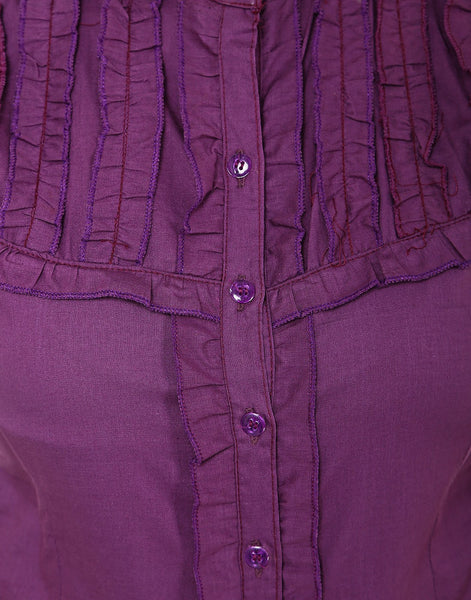 TeeMoods Solid Purple Cotton Womens Shirt with Frills-Frills