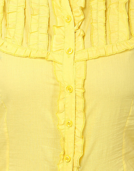 TeeMoods Solid Yellow Cotton Womens Shirt with Frills-Frills