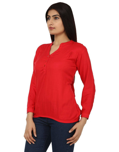TeeMoods Cotton Red Women's Shirt-Side