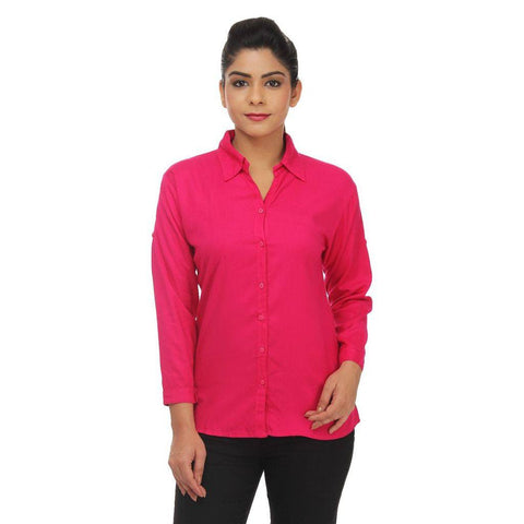 TeeMoods Women's Casual Solid Dark Pink Shirt