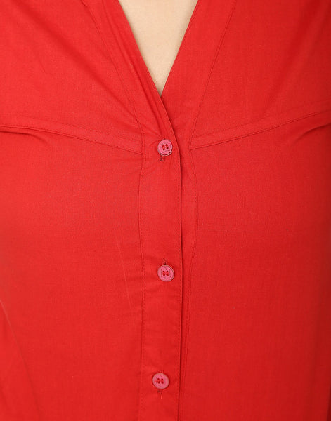 TeeMoods Red Cotton Shirt-Front button placket