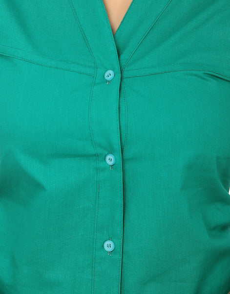 TeeMoods Green Cotton Shirt-Front Button Placket